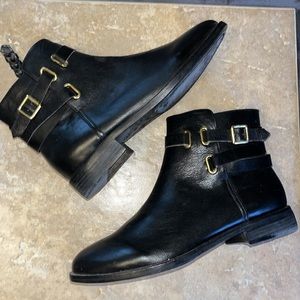 Joie Black Genuine Leather Gold Hardware Woven Leather Zipper Pull